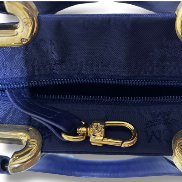 MCM Vintage Blue Jacquard Tote Bag with Gold-Tone Hardware | Made in Germany - Picture 14 of 16